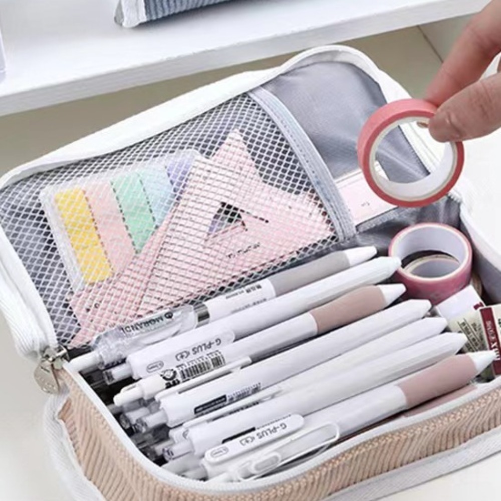 Aesthetic Large Pencil Case Pouch - Bolsa de papelería rosa, azul y