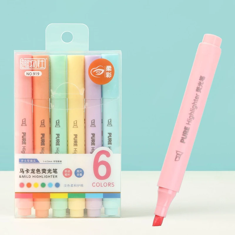 Pastel Highlighter Set Double Ended - Rotuladores resaltadores Pastel de 6 uds,