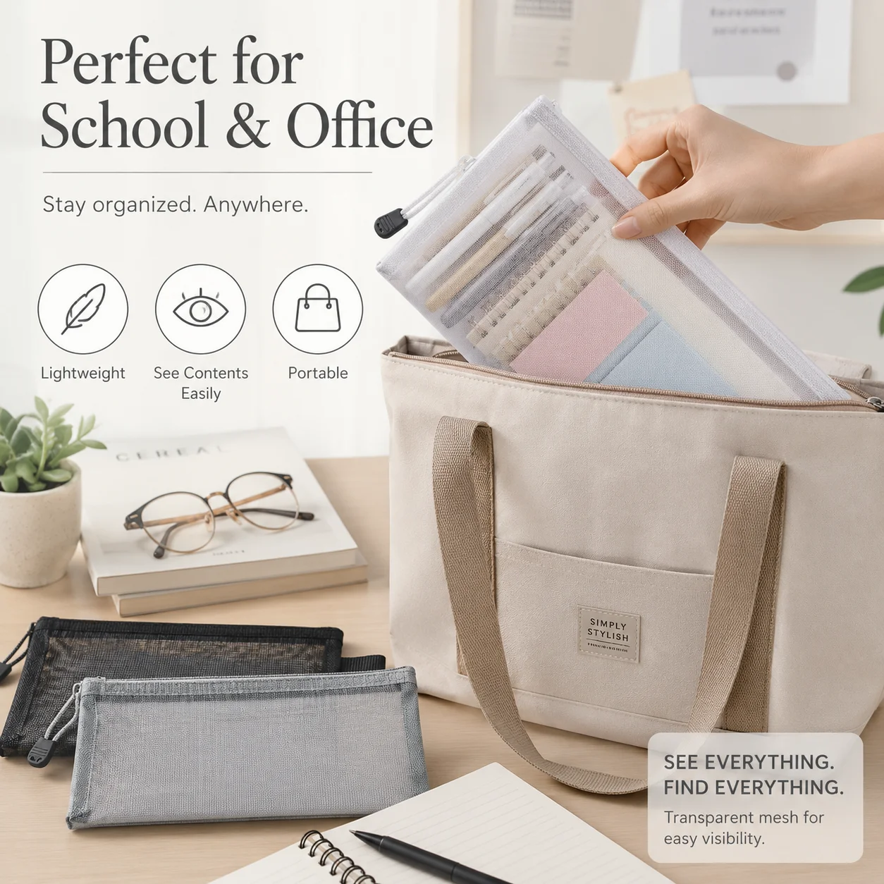 Estuche transparente de malla  - Clear Mesh Pencil Pouch For Exam reseña y precio